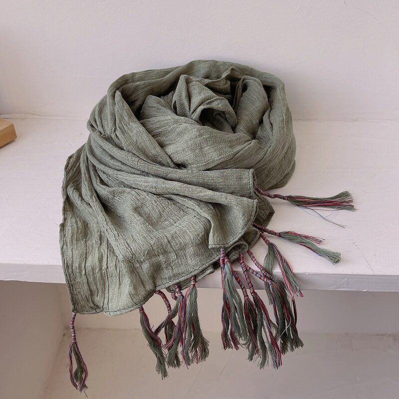 Stylish olive green winding tassel cotton hijab/orna