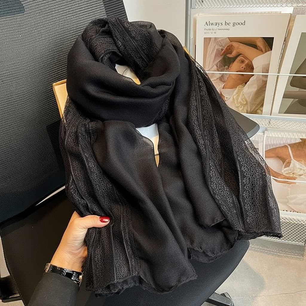 Elegant black color soft cotton lace hijab