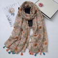 Stylish floral printed long soft tassel hijab
