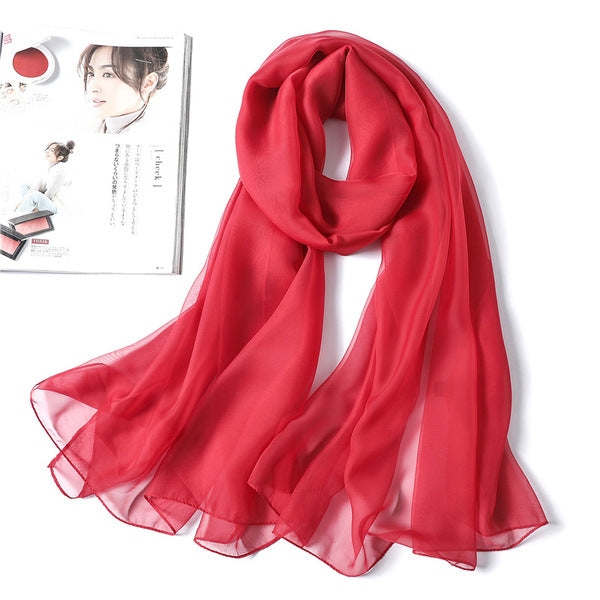 Stunning Crimson Red Color Transparent Solid Color Soft Long Silk Scarf / Orna