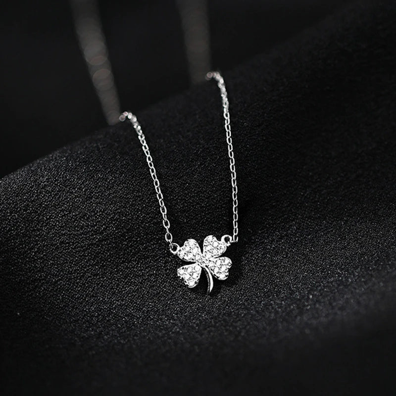 Sophisticated silver color four leaf clover neckpiece