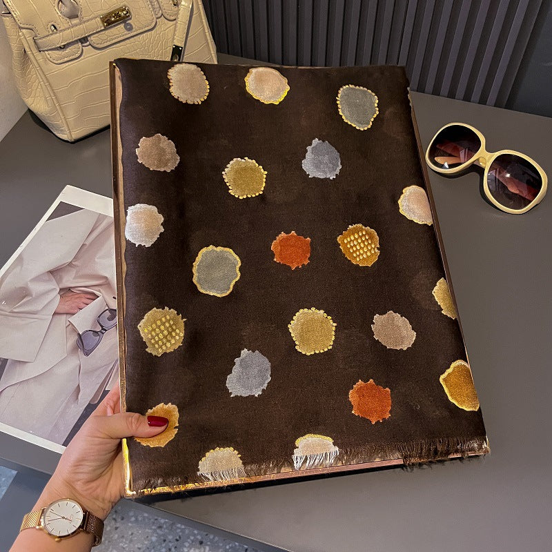 Imported coffee color polka dot printed long cotton hijab / orna