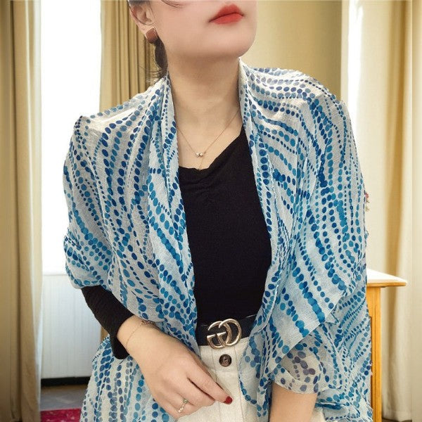 Stunning Light Blue Color Summer-Friendly Soft Long Polka Dot Printed Hijab / Orna