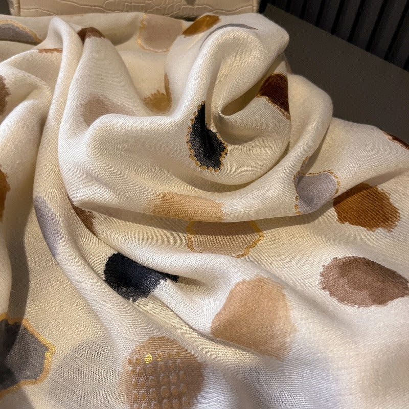 Sophisticated light beige color polka dot printed hijab / orna