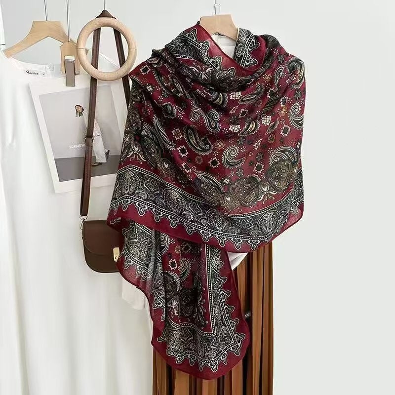 Gorgeous maroon color paisley printed soft long hijab / orna