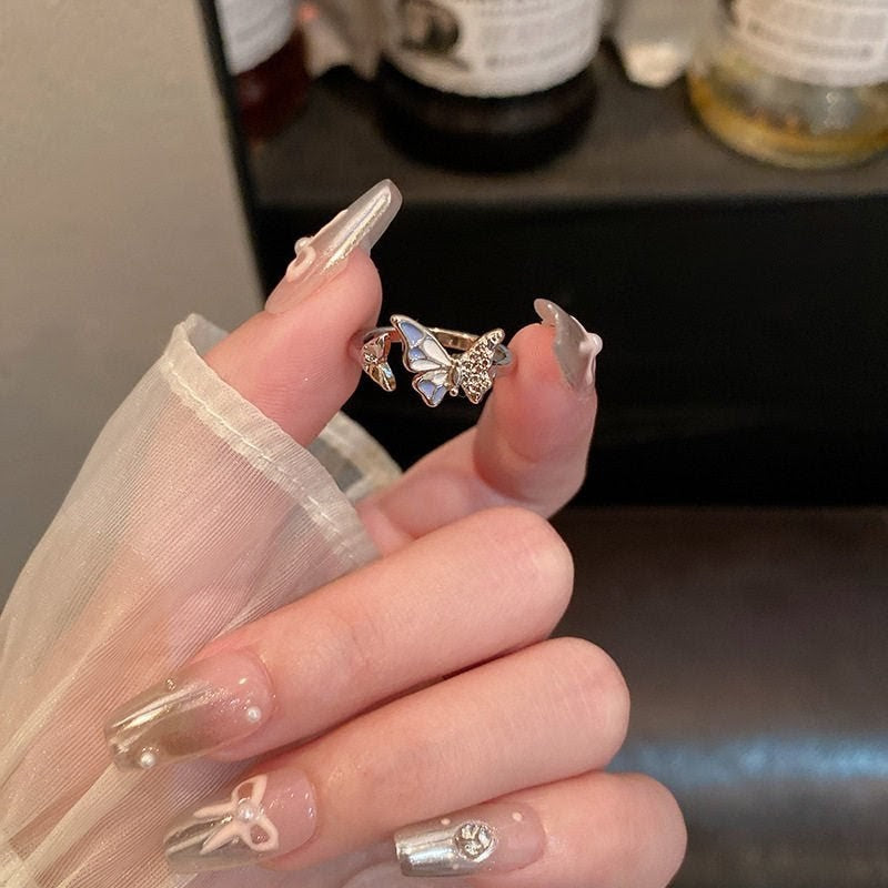 Beautiful Korean Style High Quality Exquisite Zircon Ring Ring Women's Opening Adjustable Dieting Finger Ring Light Luxury Niche Personalized Design Imported Adjustable Butterfly Ring