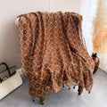 Beautiful Brown Color Block Printed Long Soft Imported Summer Friendly Tassel Hijab / Orna