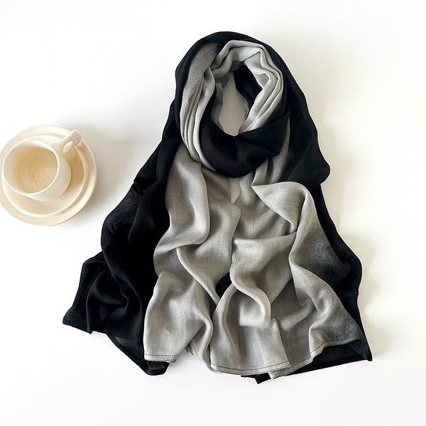 Classy Black Color Literary Retro Gradient Rayon Cotton Imported Hijab / Orna