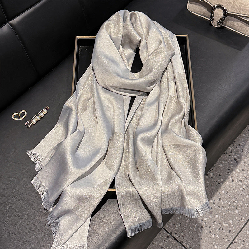 Elegant Silver Color Imported Shiny Party Hijab / Orna