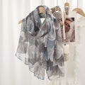 Classy Grey Imported Gingko Leaf Printed Soft Summer Friendly Long Hijab / Orna