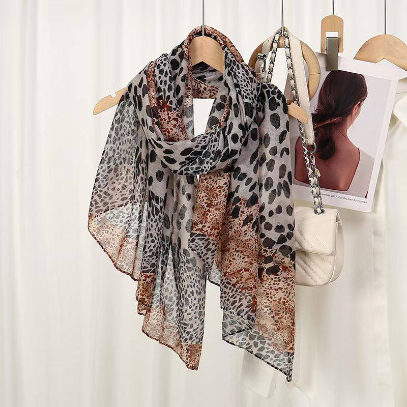 Beautiful Khaki Color Leopard Printed Soft Breathable Long Hijab / Orna