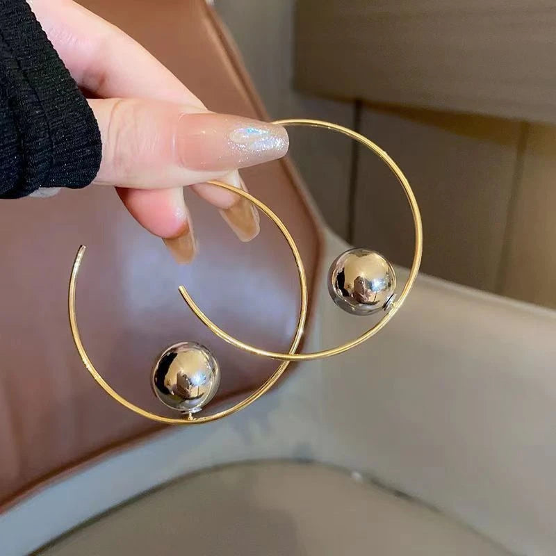 Metal Big Circle Hoop Earrings For Women Exaggerated Gold Color C-Shaped Round