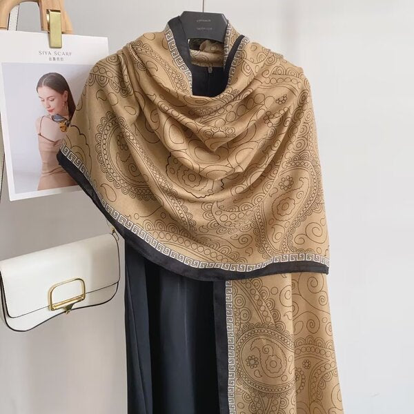 Elegant Khaki Color Imported Summer Friendly Floral Printed Long Hijab / Orna