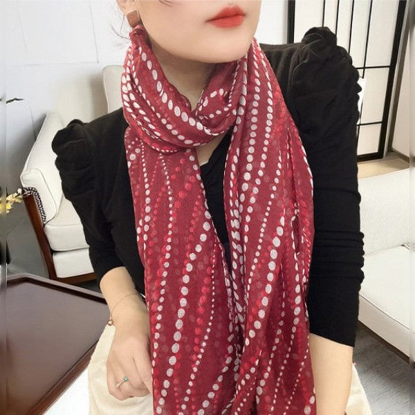 Gorgeous Maroon Color Summer-Friendly Soft Long Polka Dot Printed Hijab / Orna