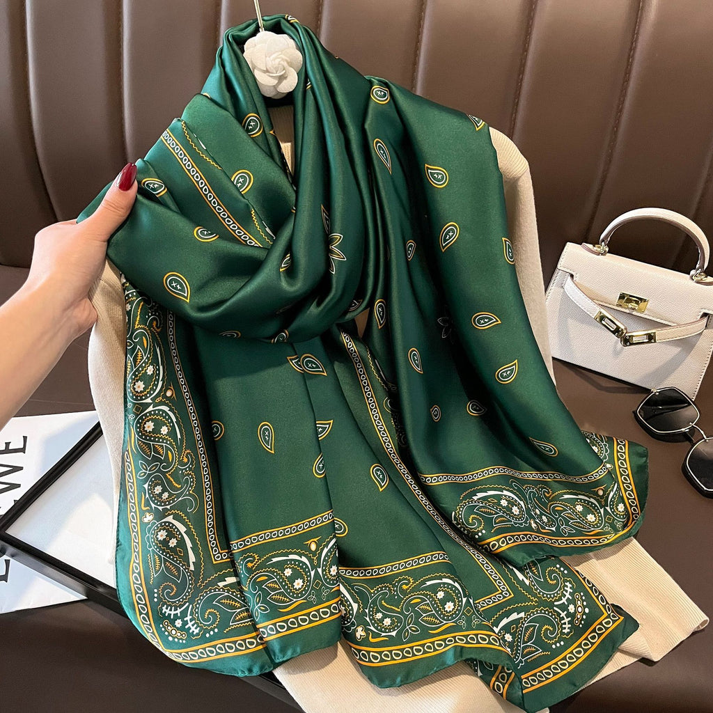 Elegant green colour floral printed silk hijab