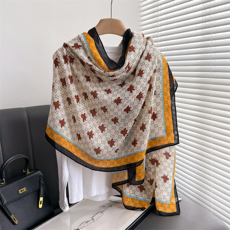 Fashionable Mustard & Ivory Printed Imported Summer Friendly Hijab /Orna