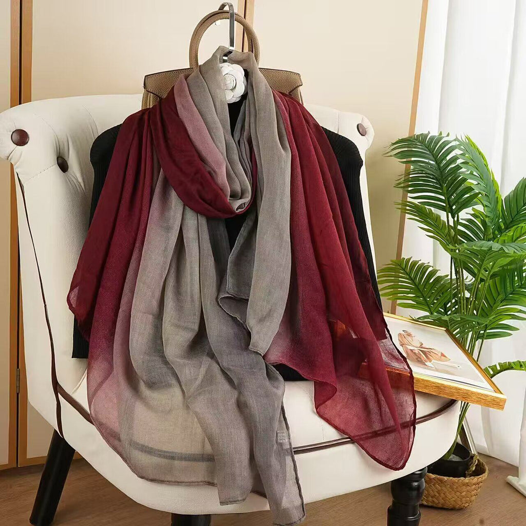Gorgeous Maroon & Grey Gradient Long Soft Imported Sun Protection Summer Friendly Hijab / Orna