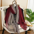 Gorgeous Maroon & Grey Gradient Long Soft Imported Sun Protection Summer Friendly Hijab / Orna