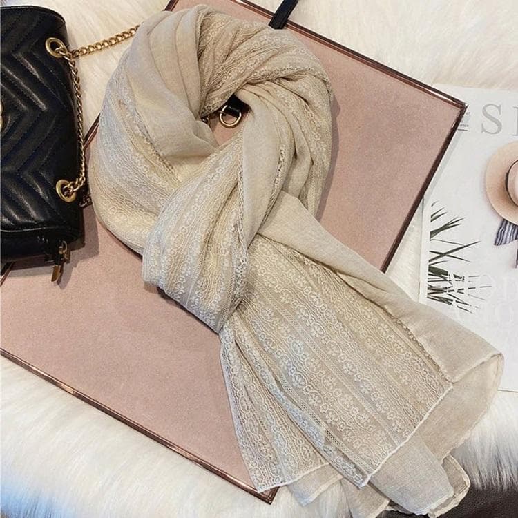 Sophisticated Beige Color Imported Premium Soft Cotton Lace Hijab / Orna