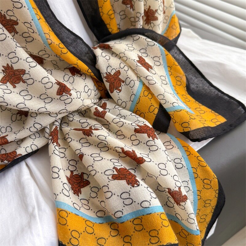 Fashionable Mustard & Ivory Printed Imported Summer Friendly Hijab /Orna