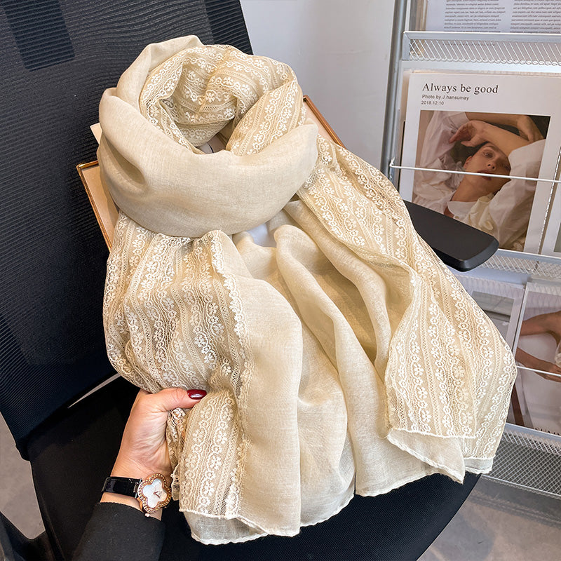 Sophisticated beige color lace cotton hijab