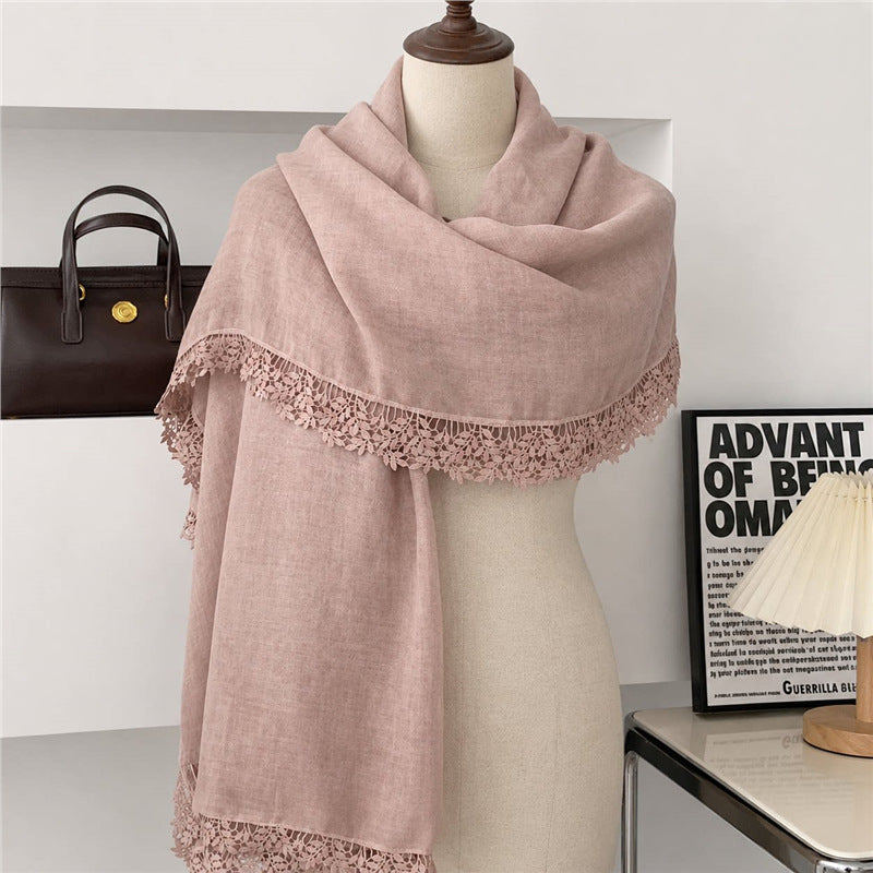 Lovely Blush Pink Artistic Lace Edged Imported Premium Summer Friendly Cotton Hijab / Orna