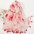 Lovely Pink & White Ink Printed Long Soft Imported Summer Friendly Tassel Hijab / Orna