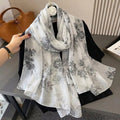 Imported Floral Printed Gray Color Summer Friendly Long Hijab / Orna