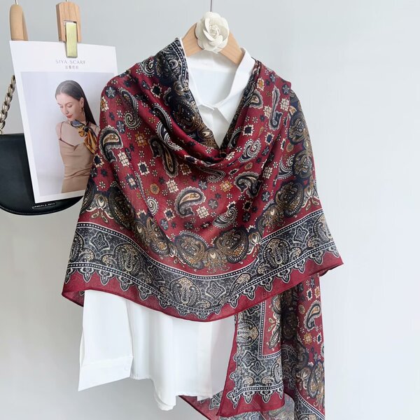 Gorgeous maroon color paisley printed soft long hijab / orna