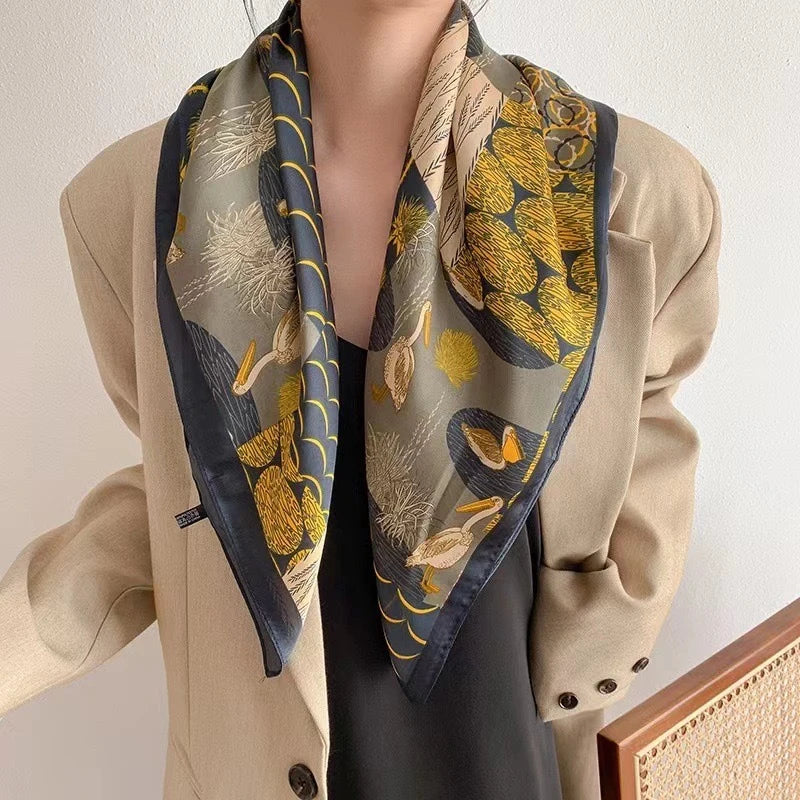 Colorful yellow colour silk square scarf