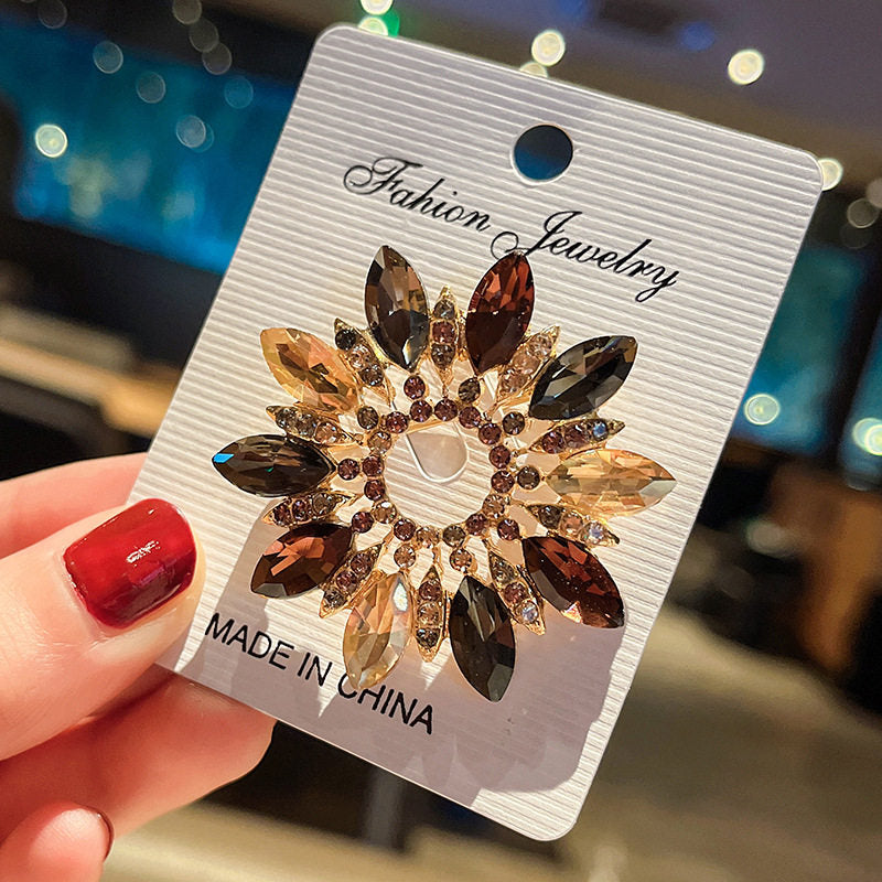 Pretty Floral Imported Crystal Brooch Pin