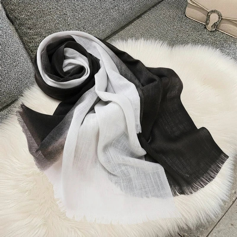 Elegant black & white bamboo cotton hijab
