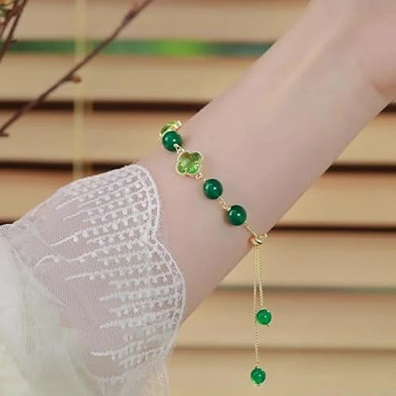 Natural Green Stone Bracelet Korean Green Crystal Flower Imported Bracelet