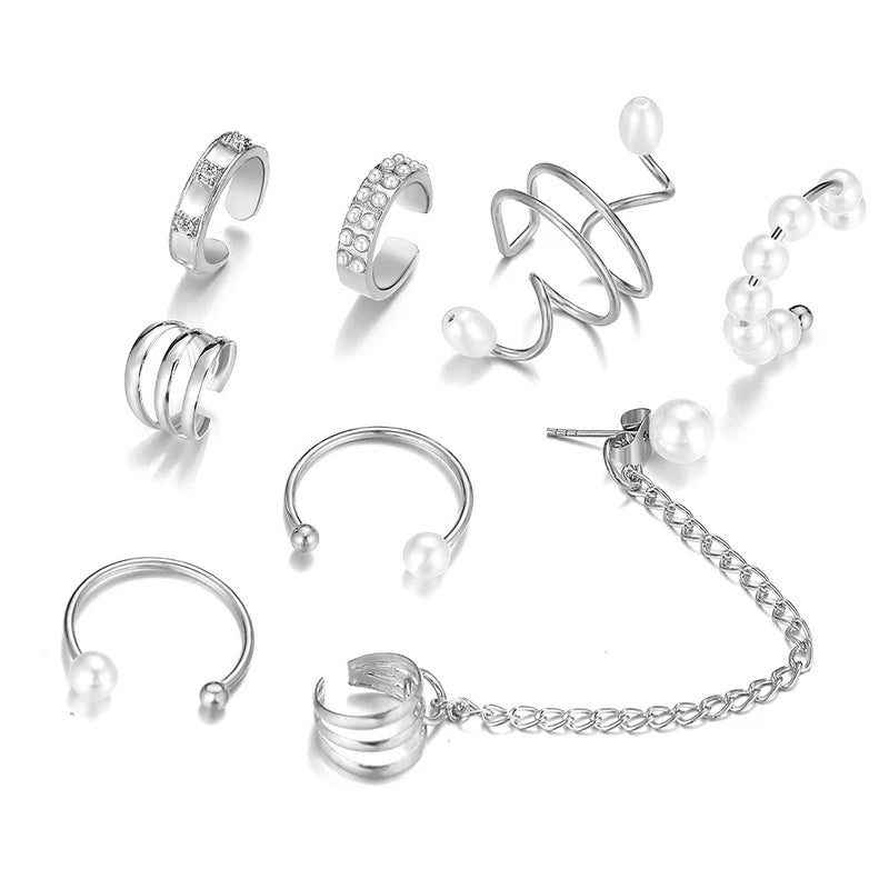 Imported Silver Color No Piercing Earrings Set for Women