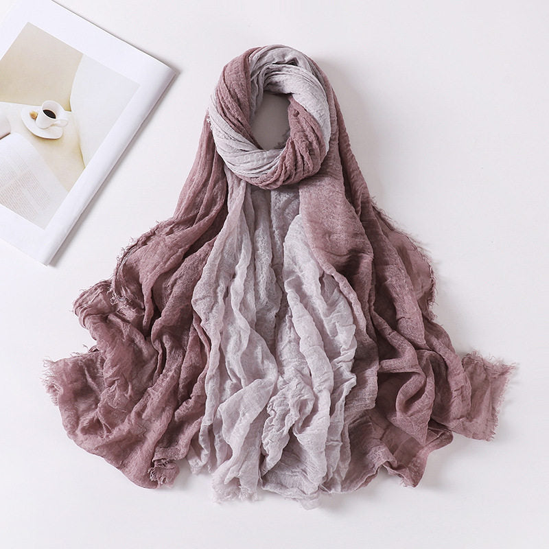 Beautiful Dusty Rose Soft Gradient Natural Muslim Women Comfortable Imported Crinkle Cotton Hijab / Orna