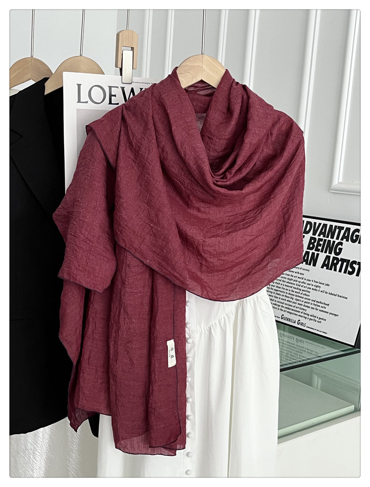 Gorgeous Wine Red Japanese-Style Imported Summer Friendly Long Wrinkled Cotton Hijab / Orna