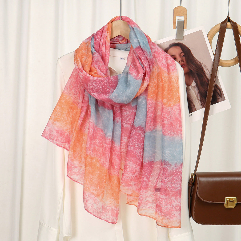 Lovely Pastel Pink Hot-Selling New Foreign Trade Segmented Gradient Versatile Long Soft High-Quality Women's Sun Protection Cotton Hijab / Orna