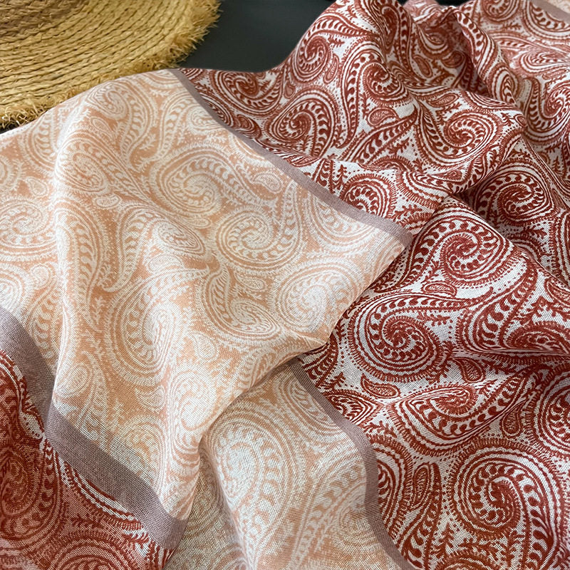 Sophisticated Ivory Paisely Printed Imported Tassel Long Summer Friendly Hijab / Orna