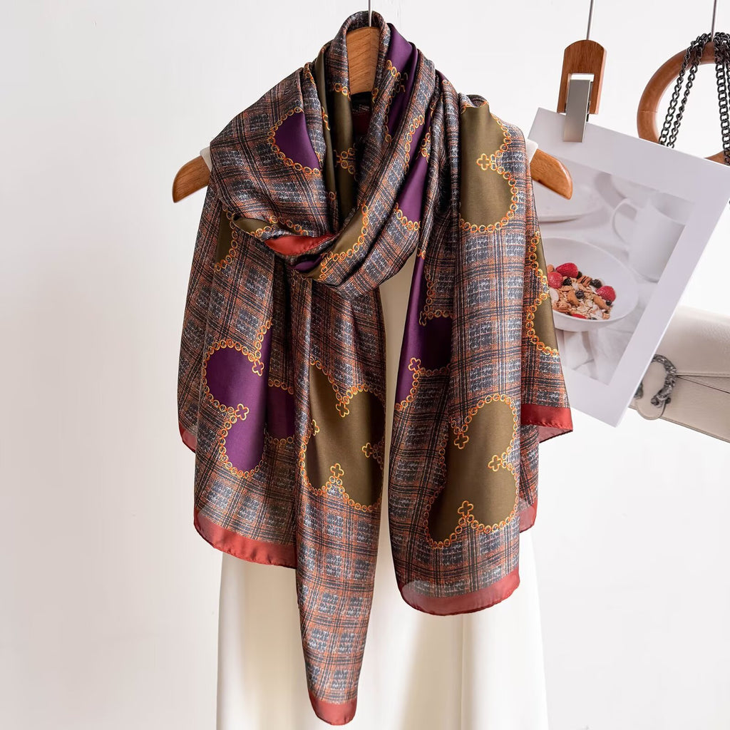 Multicoloured floral patterned soft silk hijab / orna