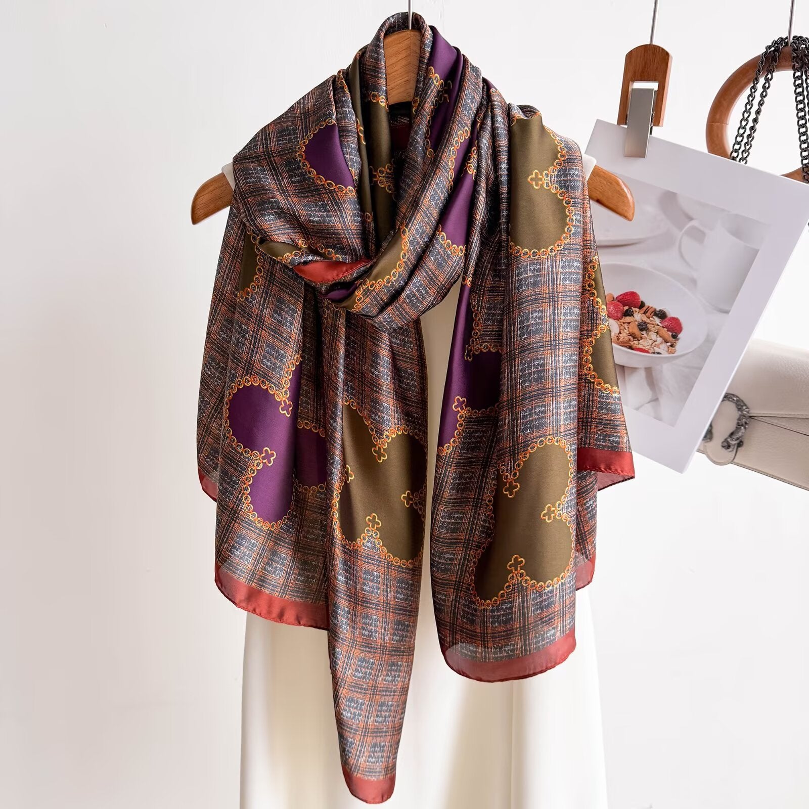 Multicoloured floral patterned soft silk hijab / orna