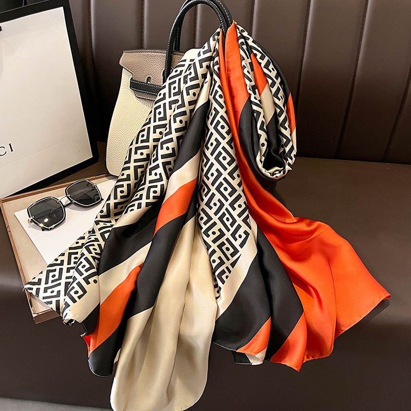 Elegant black orange mixed printed Silk hijab