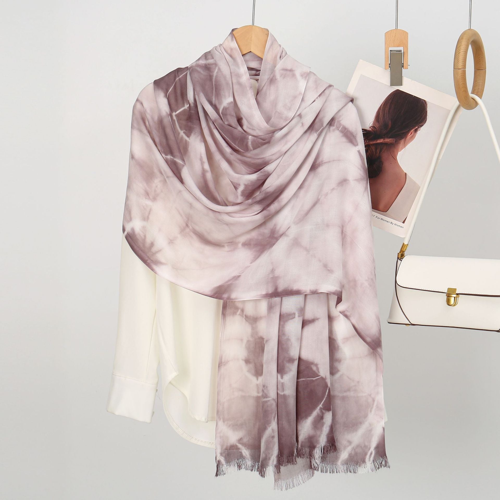 Classy Taupe-Purple Color High Quality Tie-Dye Rayon Cotton Scarf Women Girl Ombre Striped Imported Long Crinkle Breathable Printed Hijab / Orna