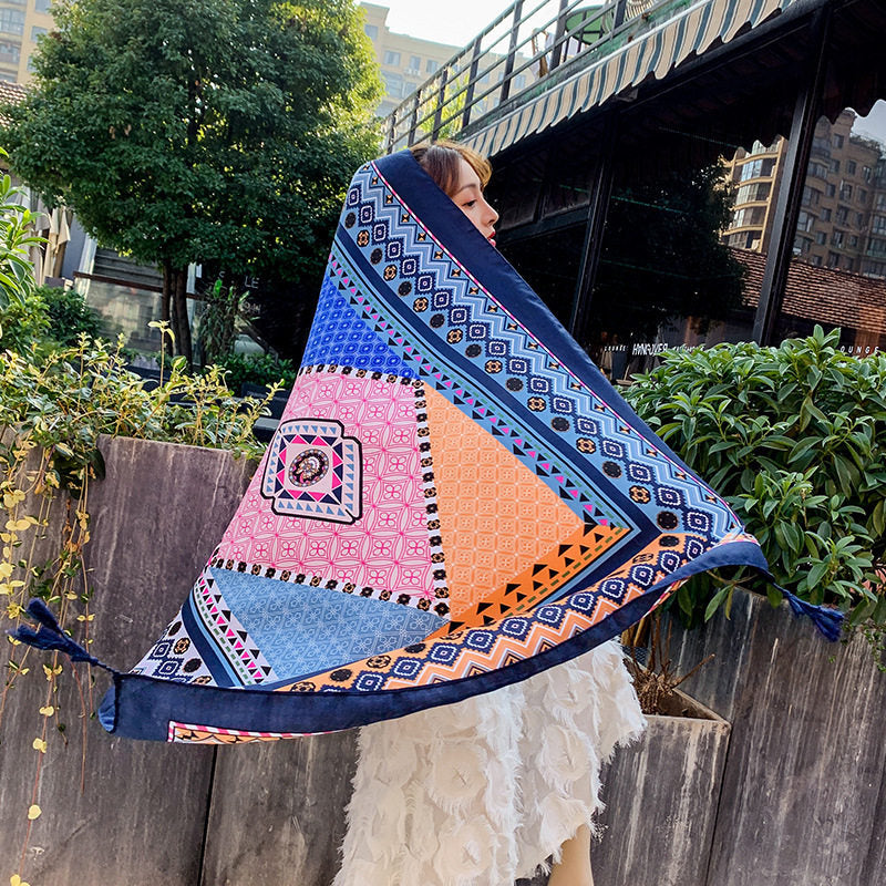 Multicolor Ethnic Style Printed Long Tassel Hijab / Orna
