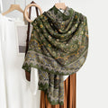 Dark olive paisley printed soft viscose  hijab / orna