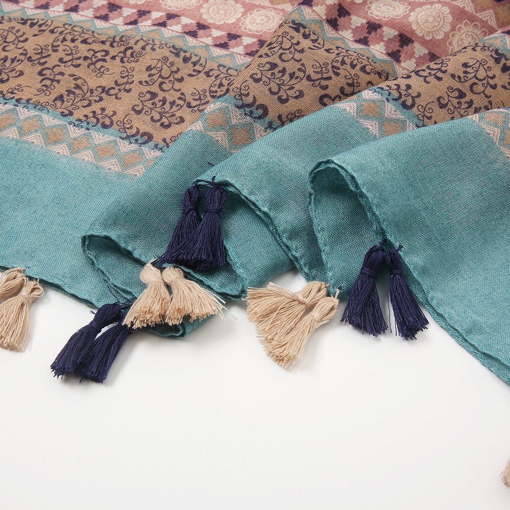 Boho style summer friendly navy blue long tassel hijab / orna