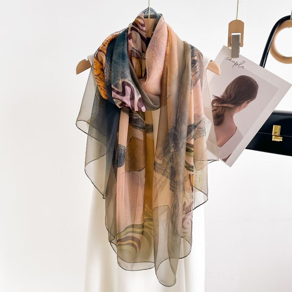 Elegant Smoky Oive Imported Long Silk Scarf / Orna