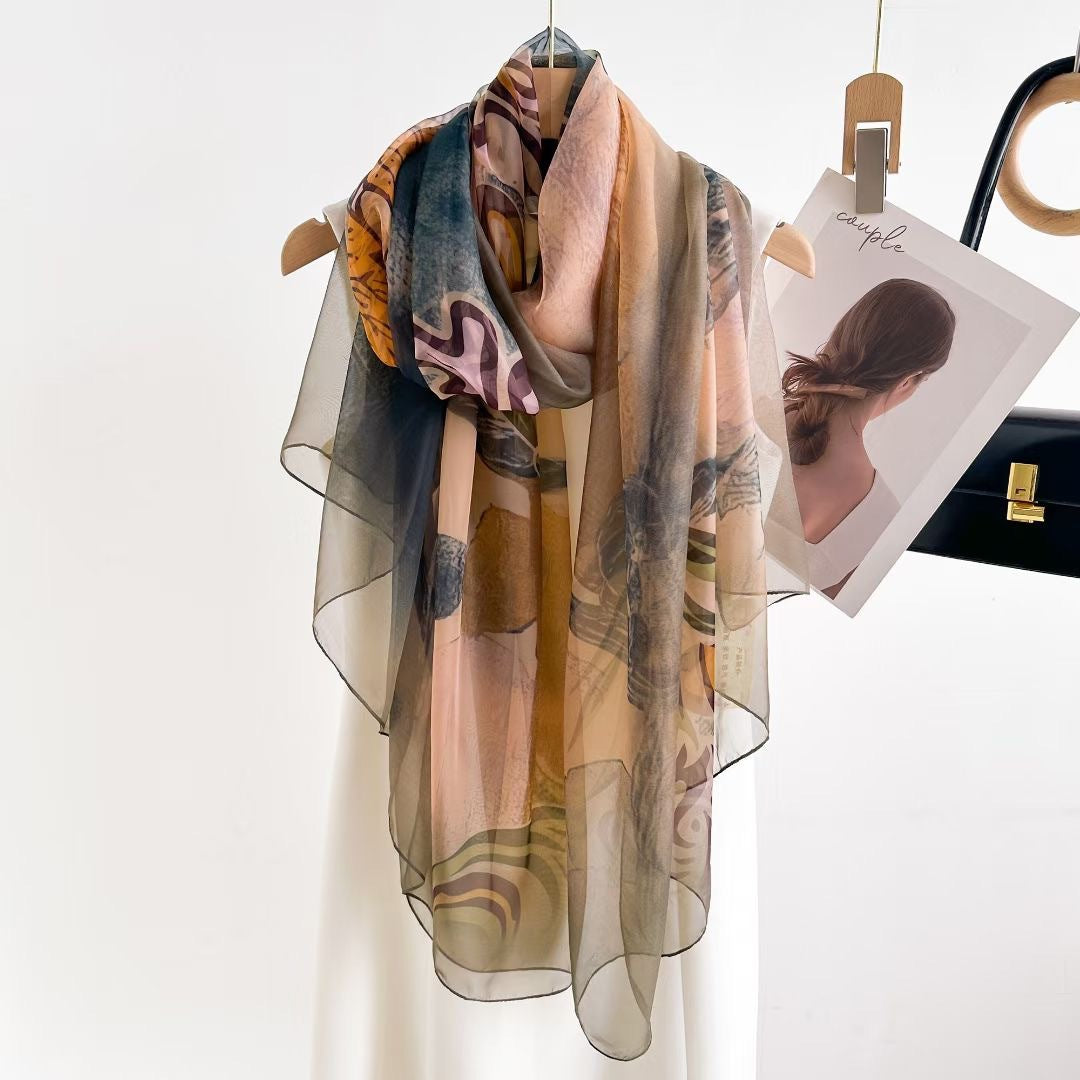Elegant Smoky Oive Imported Long Silk Scarf / Orna