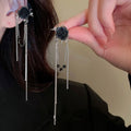 Elegant black rose tassel earrings