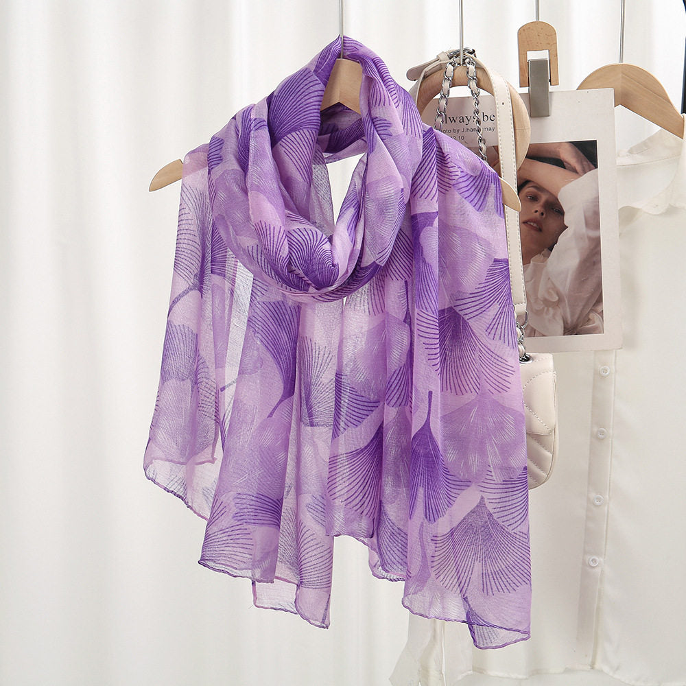 Graceful Imported Gingko Leaf Printed Soft Summer Friendly Long Hijab / Orna