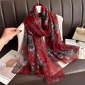 Gorgeous Burgundy Floral Printed Soft Lightweight Long Hijab / Orna